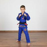 Novakik Kids BJJ GI with White Belt – Blue Alpha Series 450 GSM Kimono Jiu Jitsu Uniform